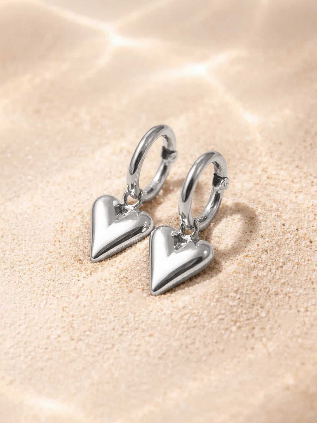 Demi Fine 18K Gold Plated Stainless steel Puffy Heart Charm Hoop Drop Earrings Length - 3 cm