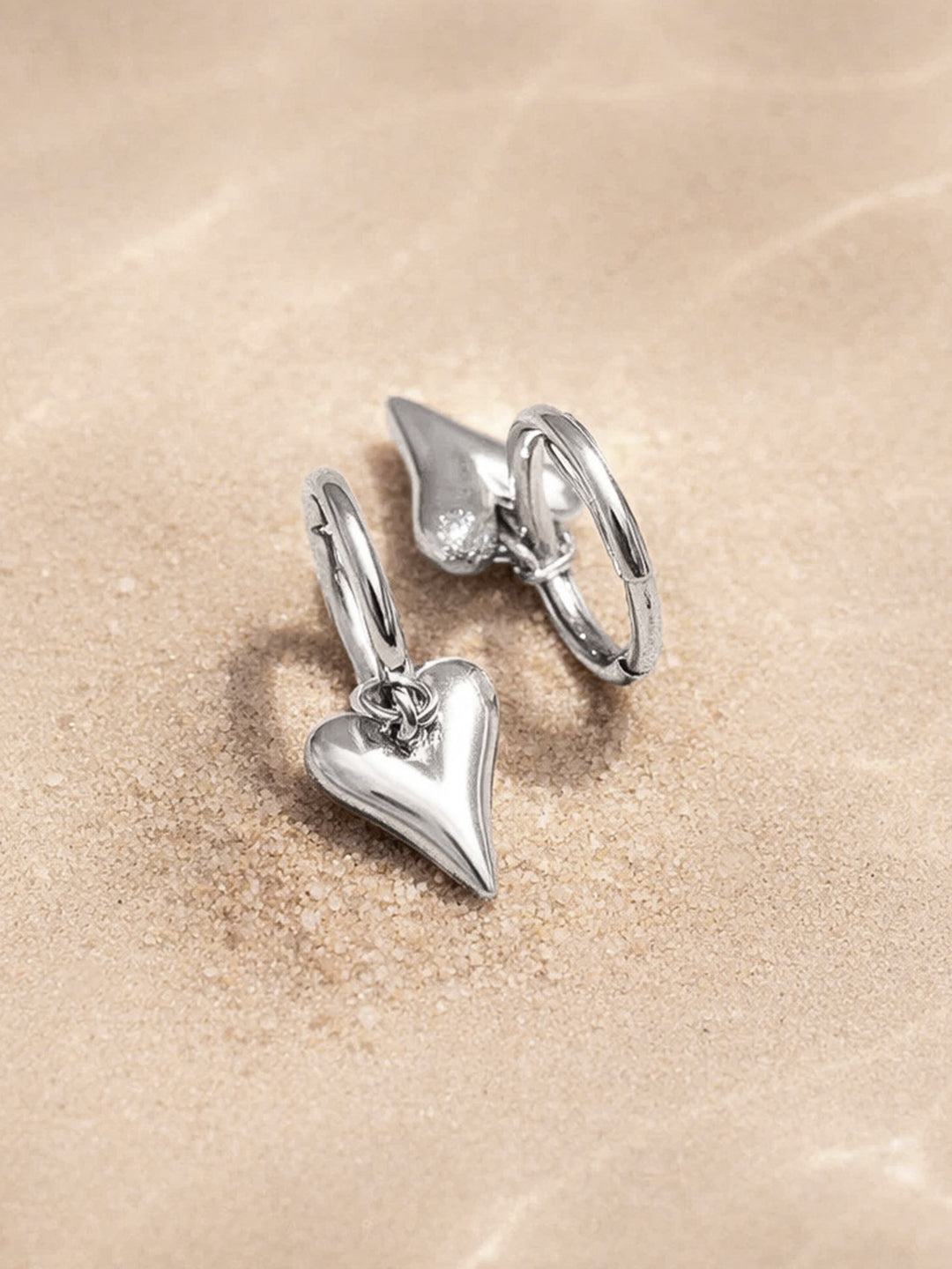 Demi Fine 18K Gold Plated Stainless steel Puffy Heart Charm Hoop Drop Earrings Length - 3 cm