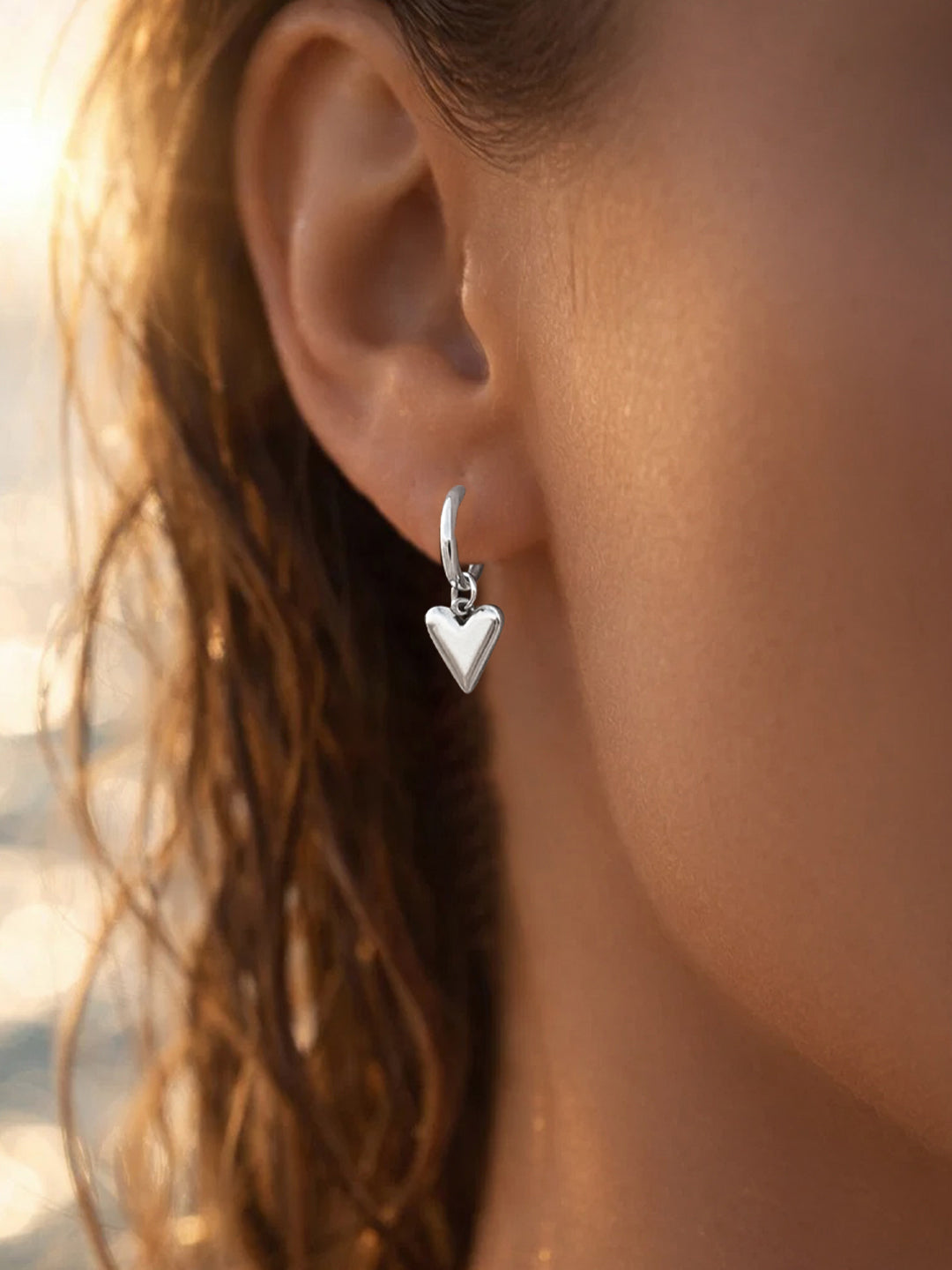 Demi Fine 18K Gold Plated Stainless steel Puffy Heart Charm Hoop Drop Earrings Length - 3 cm