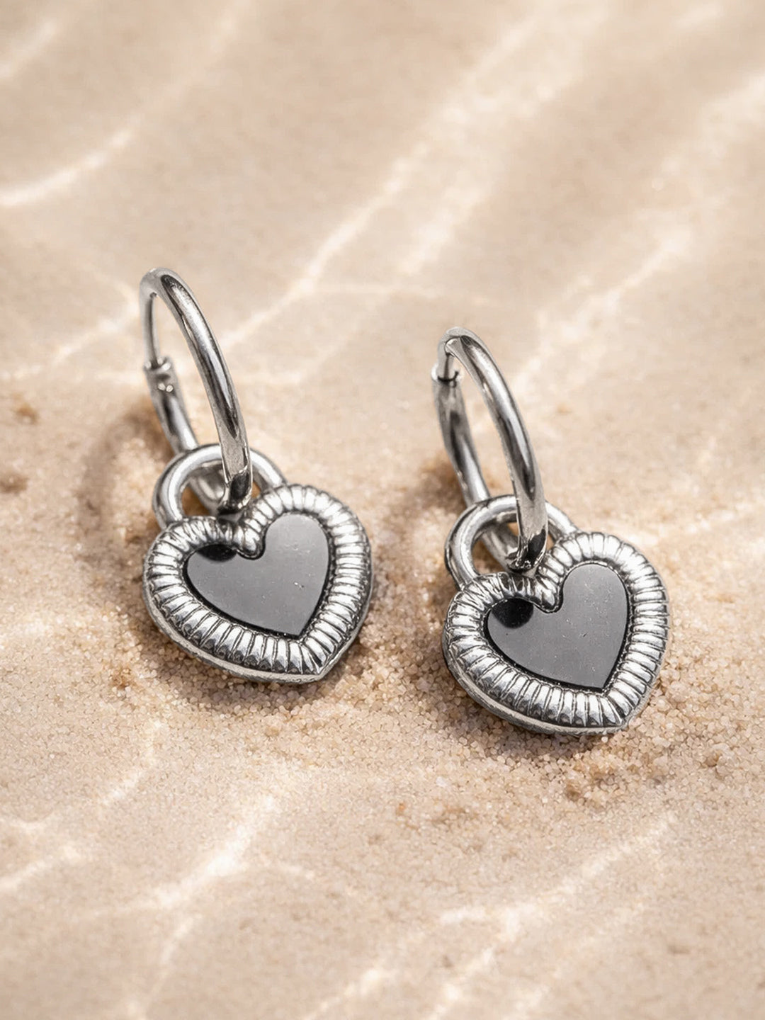 Demi Fine 18K Gold Plated Stainless steel Enamel Heart Charm Drop Hoop Earrings Length - 3 cm