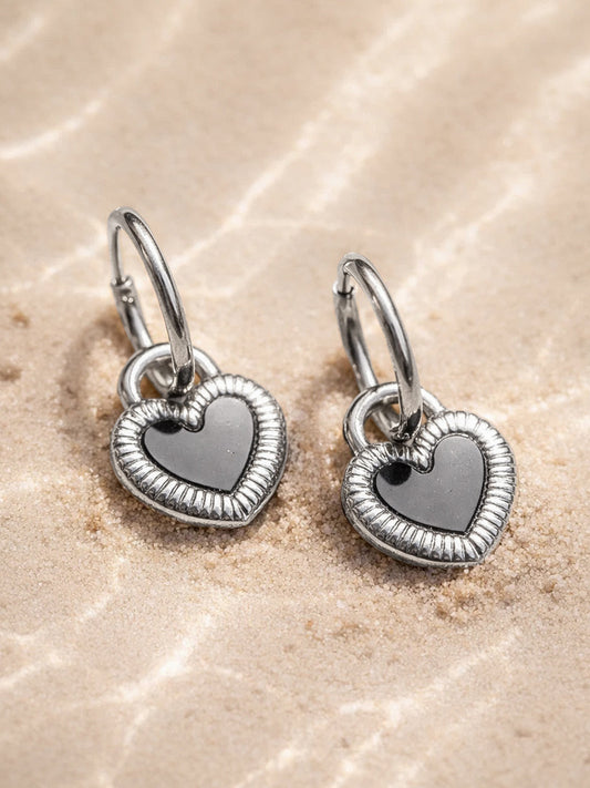 Demi Fine 18K Gold Plated Stainless steel Enamel Heart Charm Drop Hoop Earrings Length - 3 cm