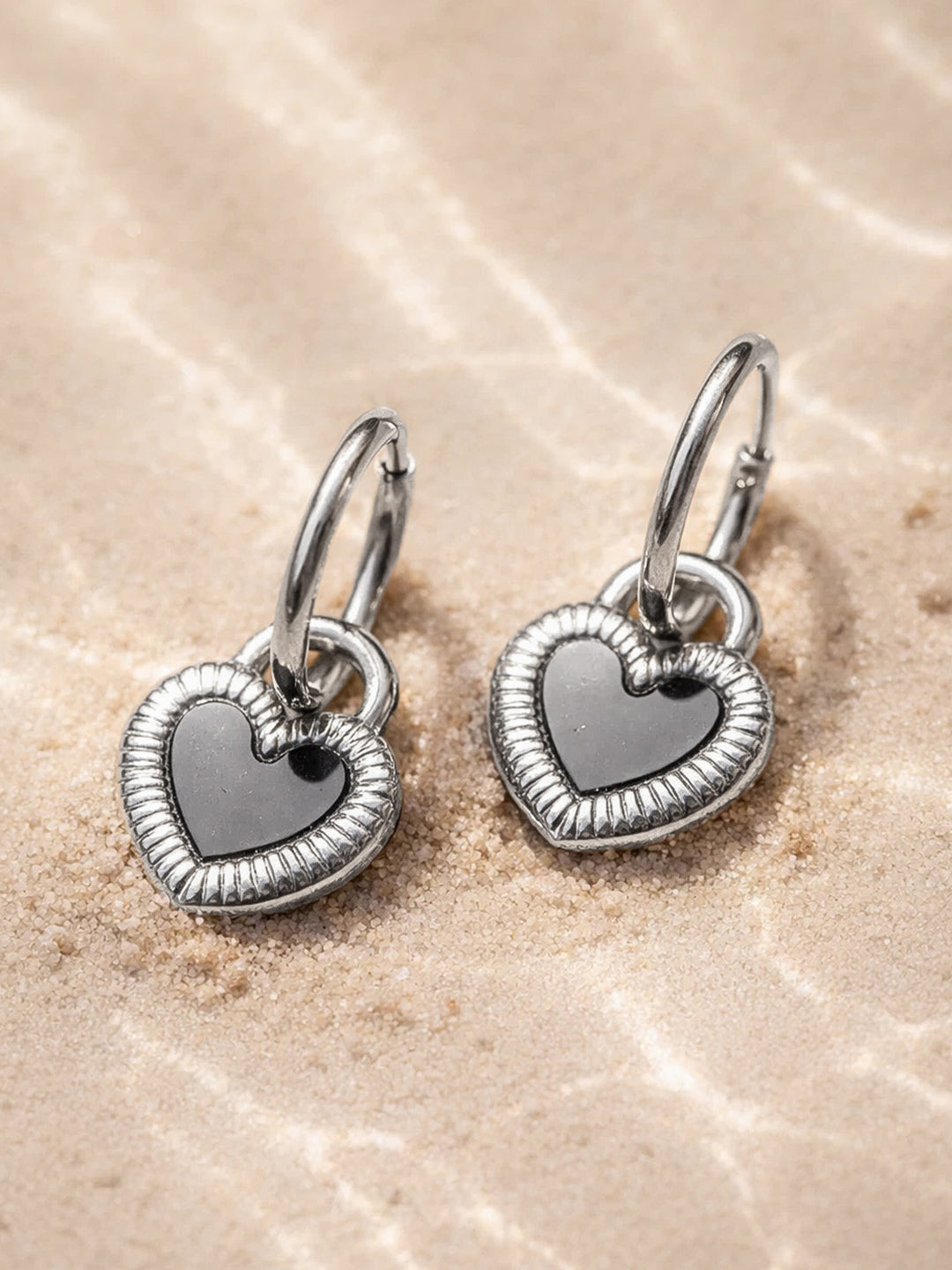 Demi Fine 18K Gold Plated Stainless steel Enamel Heart Charm Drop Hoop Earrings Length - 3 cm