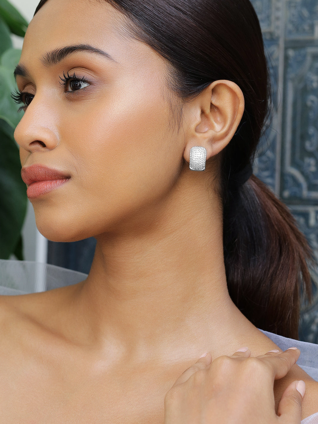 Vogue Silver American Diamond Zirconia Hoops Silver