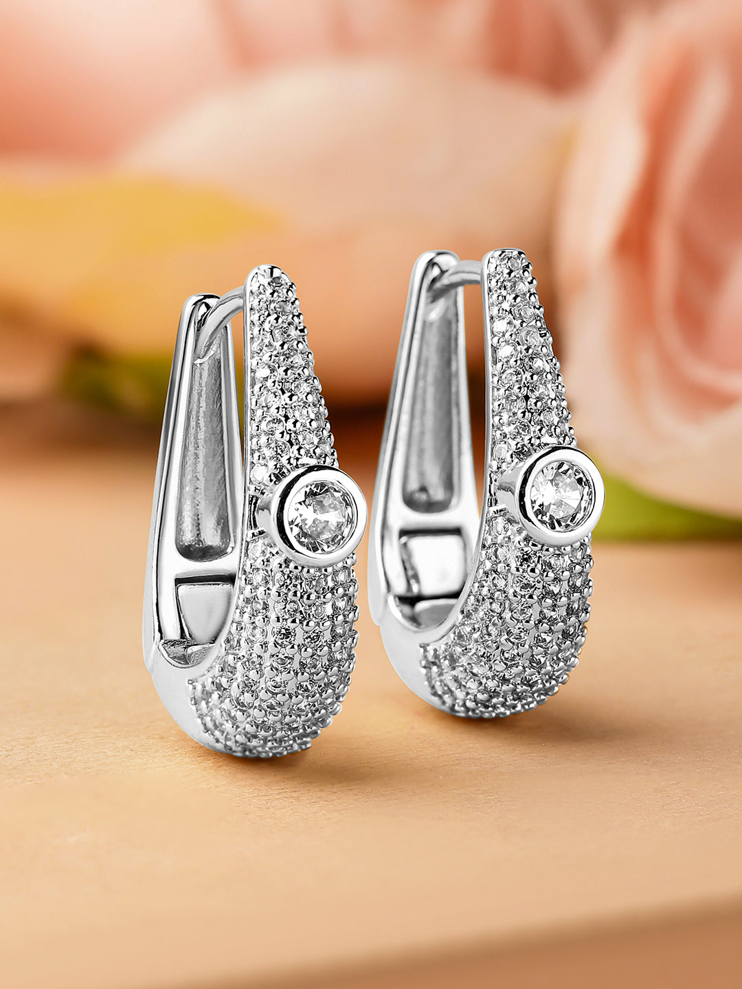 Sophisticated American Diamond Zirconia Hoops Silver