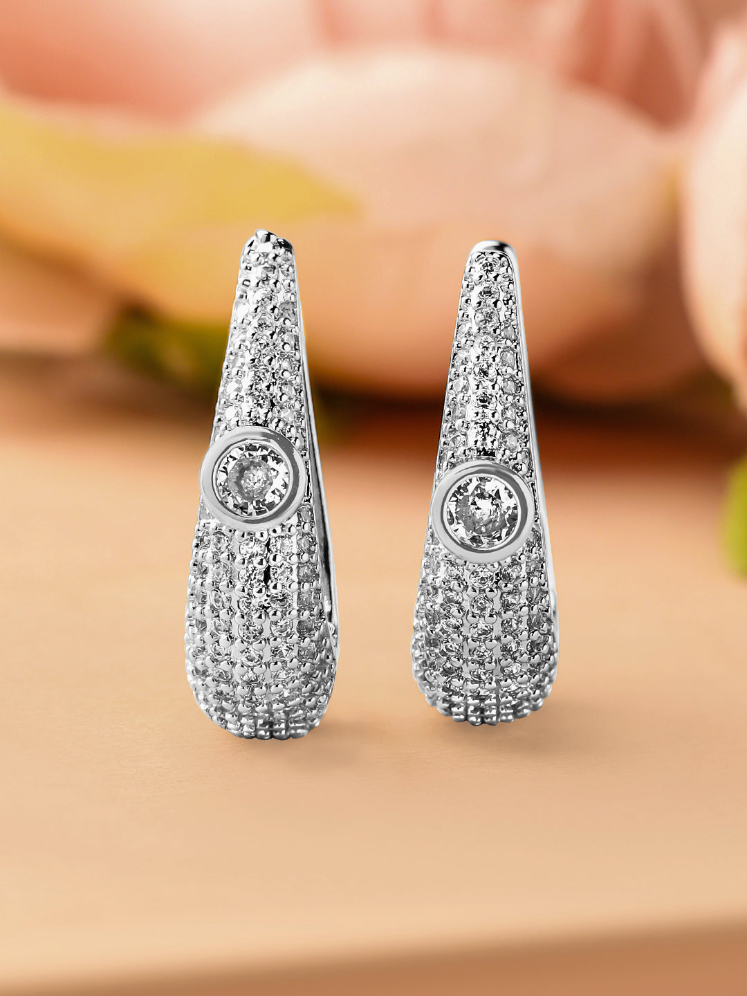Sophisticated American Diamond Zirconia Hoops Silver