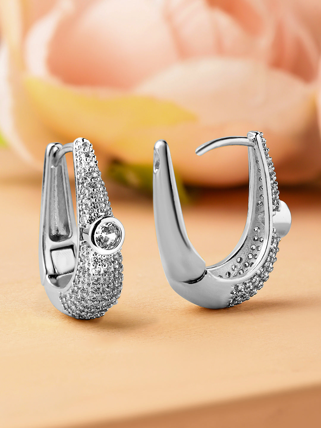 Sophisticated American Diamond Zirconia Hoops Silver