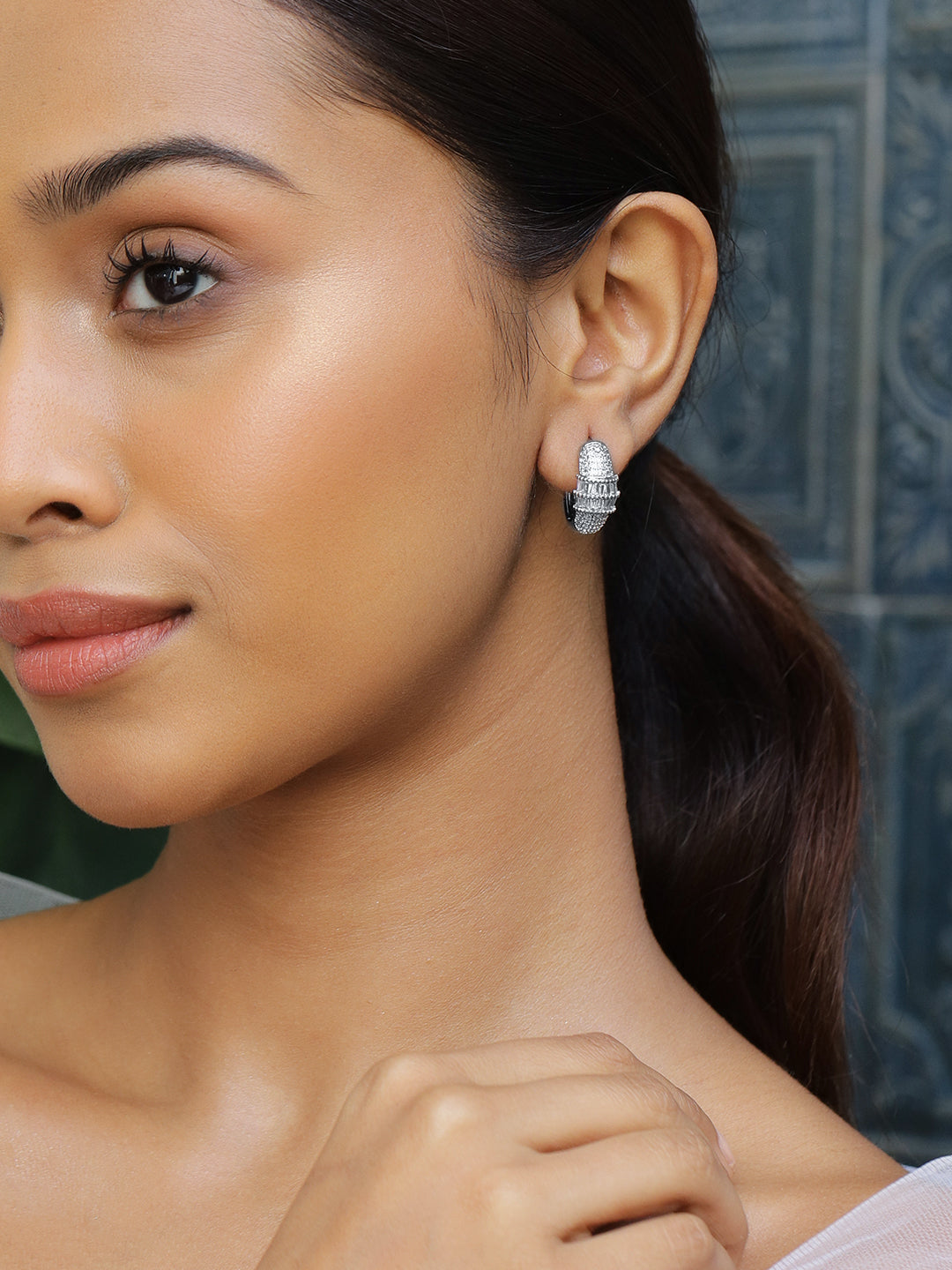 Crystal Frost Elegance Mini Hoop Earrings Silver