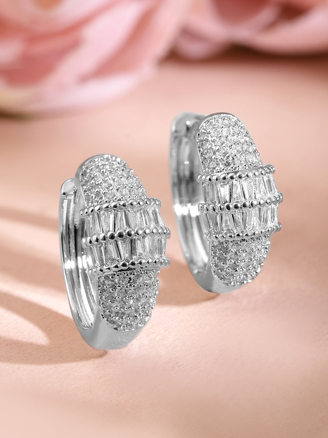 Crystal Frost Elegance Mini Hoop Earrings Silver