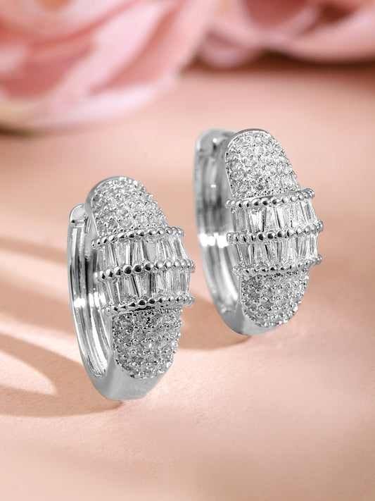 Crystal Frost Elegance Mini Hoop Earrings Silver