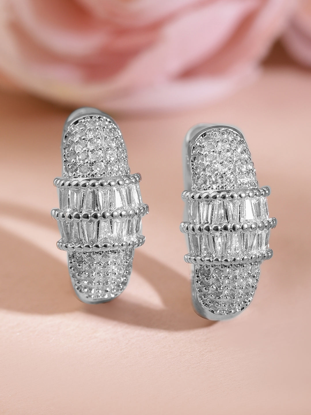 Crystal Frost Elegance Mini Hoop Earrings Silver