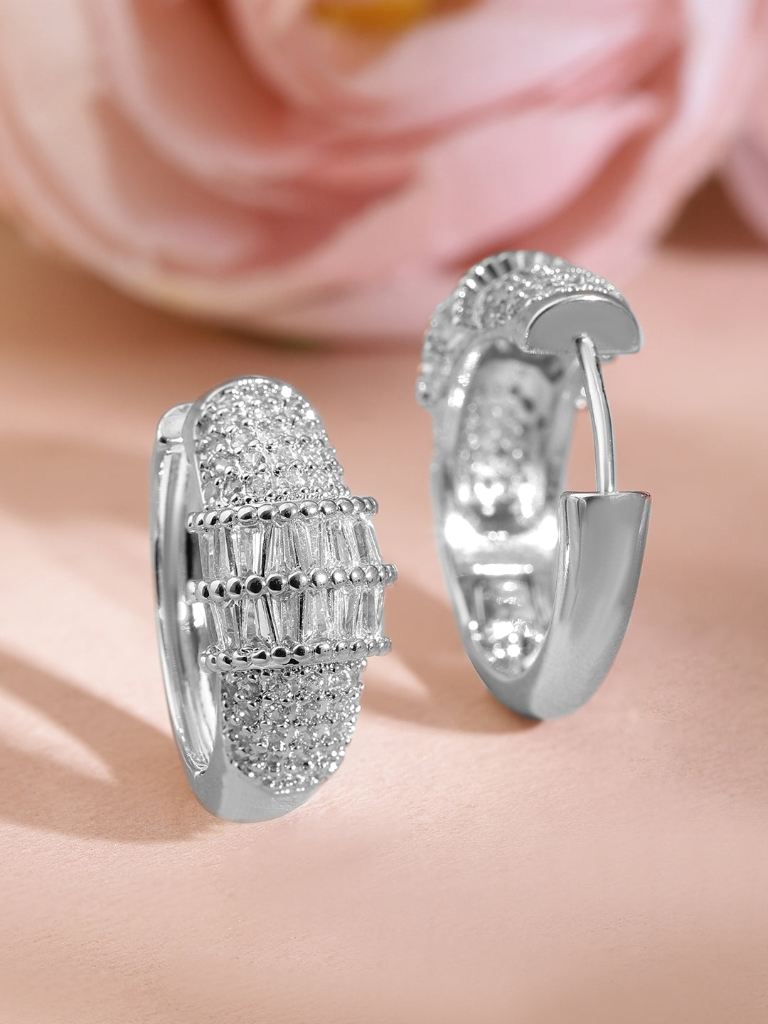 Crystal Frost Elegance Mini Hoop Earrings Silver