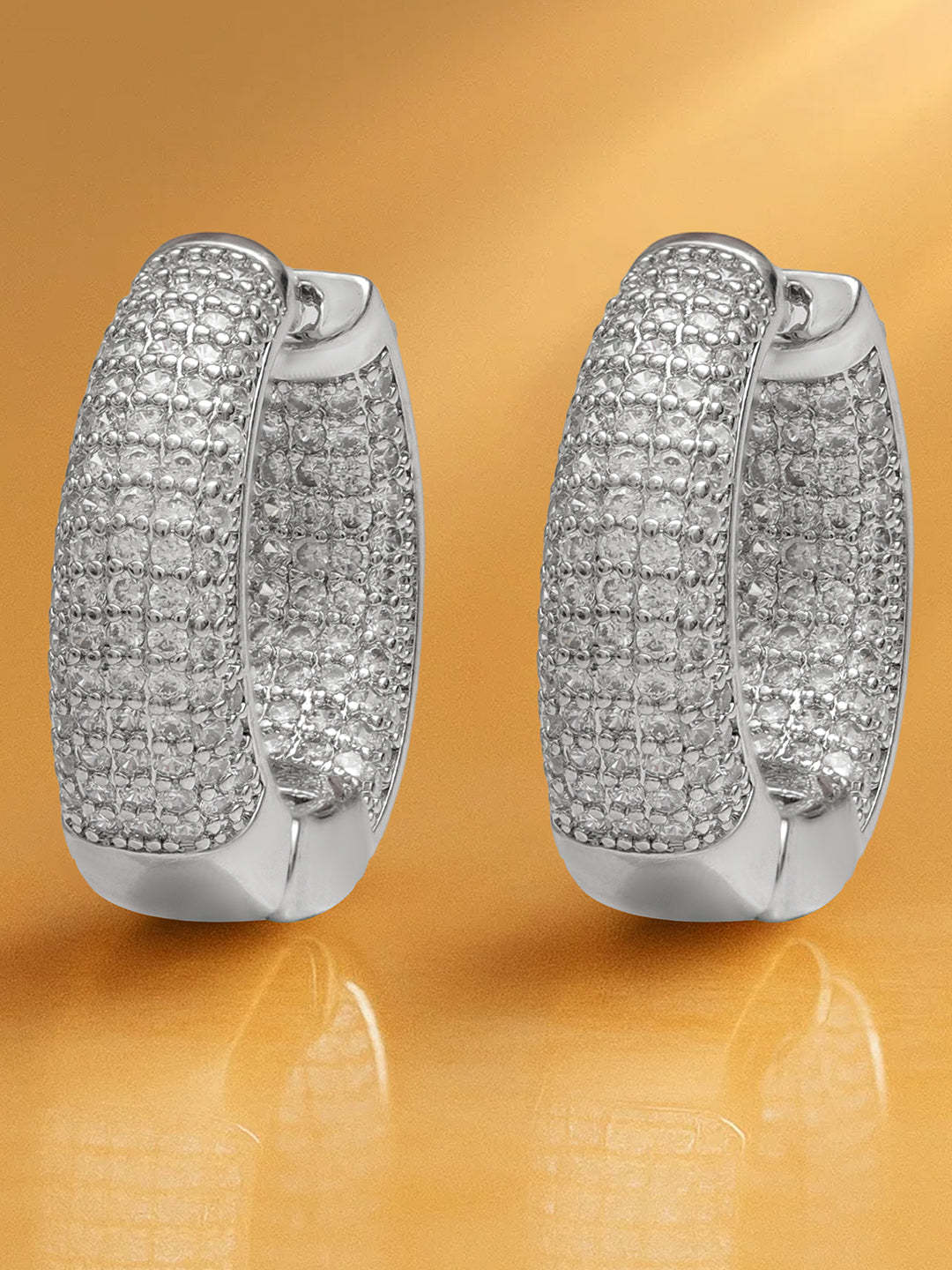 【Rubans】 Crystal Studded Hoop Earrings｜クリスタル キュービックジルコニア ブロード フープイヤリング