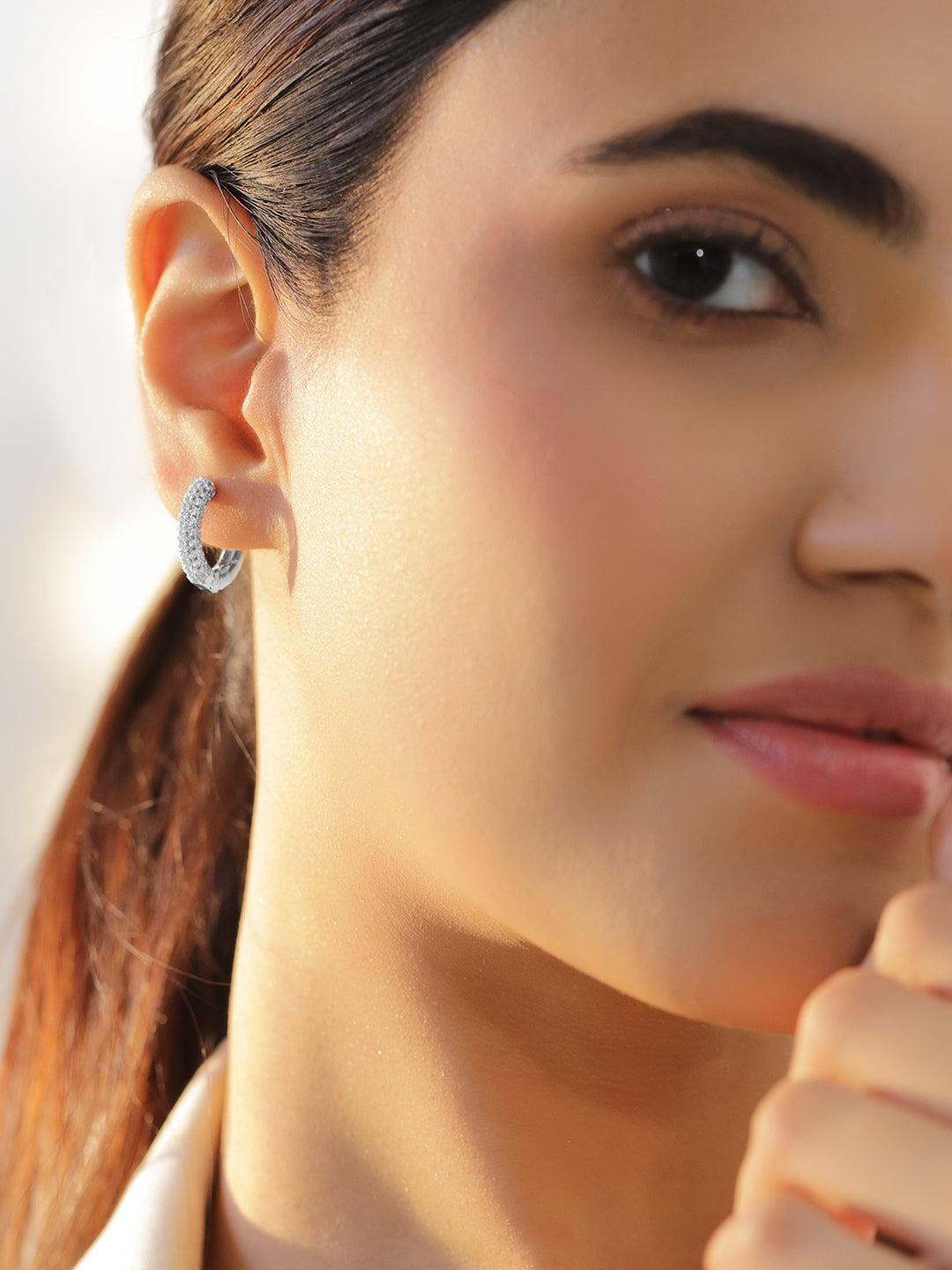 Silver Pave Studded Clip On Studs フリーサイズ