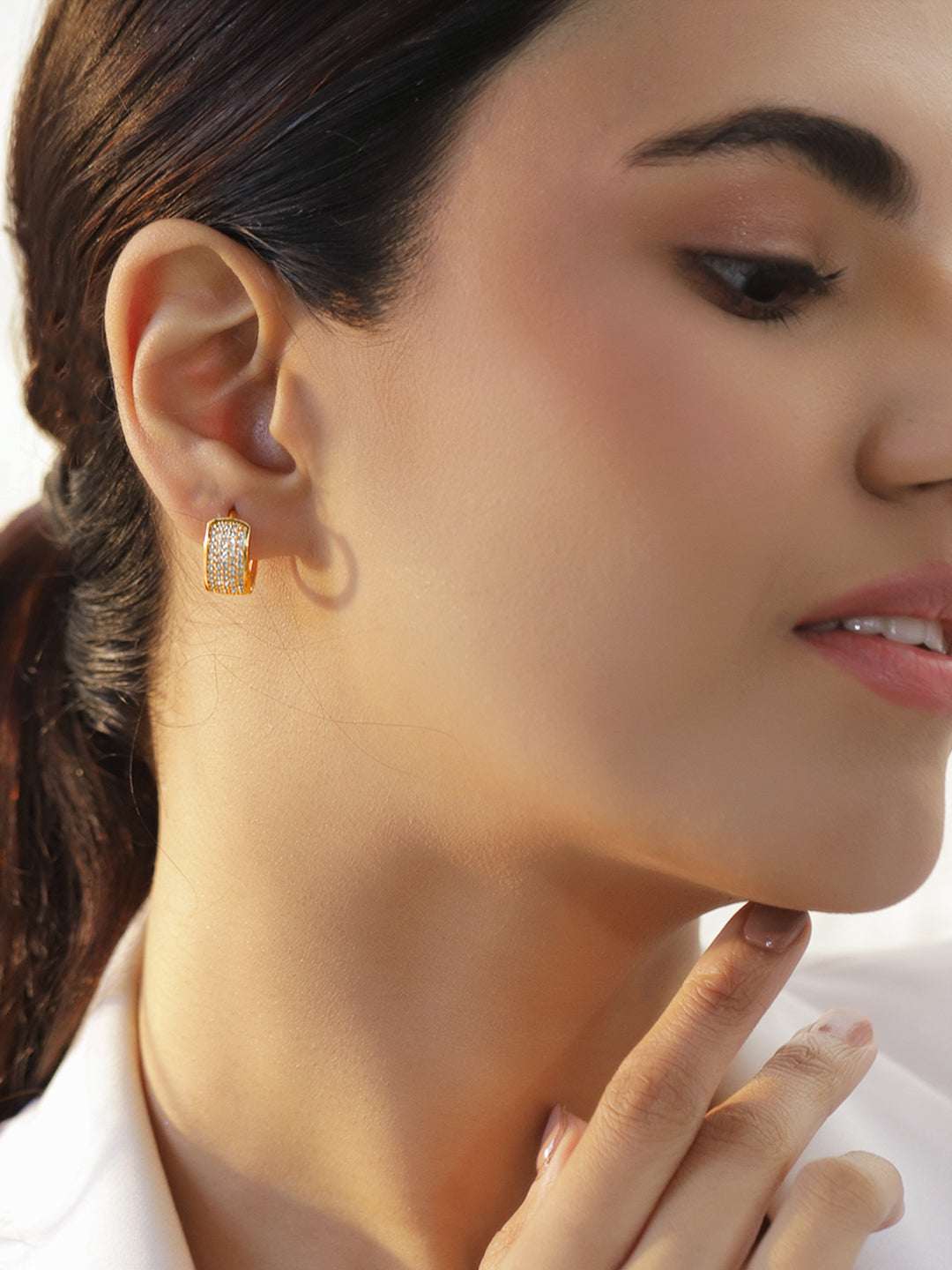 【Rubans】 American Diamond Zirconia Gold Hoop Earrings｜アメリカンダイヤモンド ジルコニア ゴールド ハギーフープ イヤリング