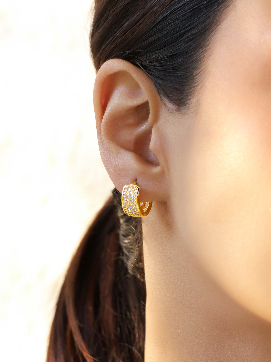 【Rubans】 American Diamond Zirconia Gold Hoop Earrings｜アメリカンダイヤモンド ジルコニア ゴールド ハギーフープ イヤリング