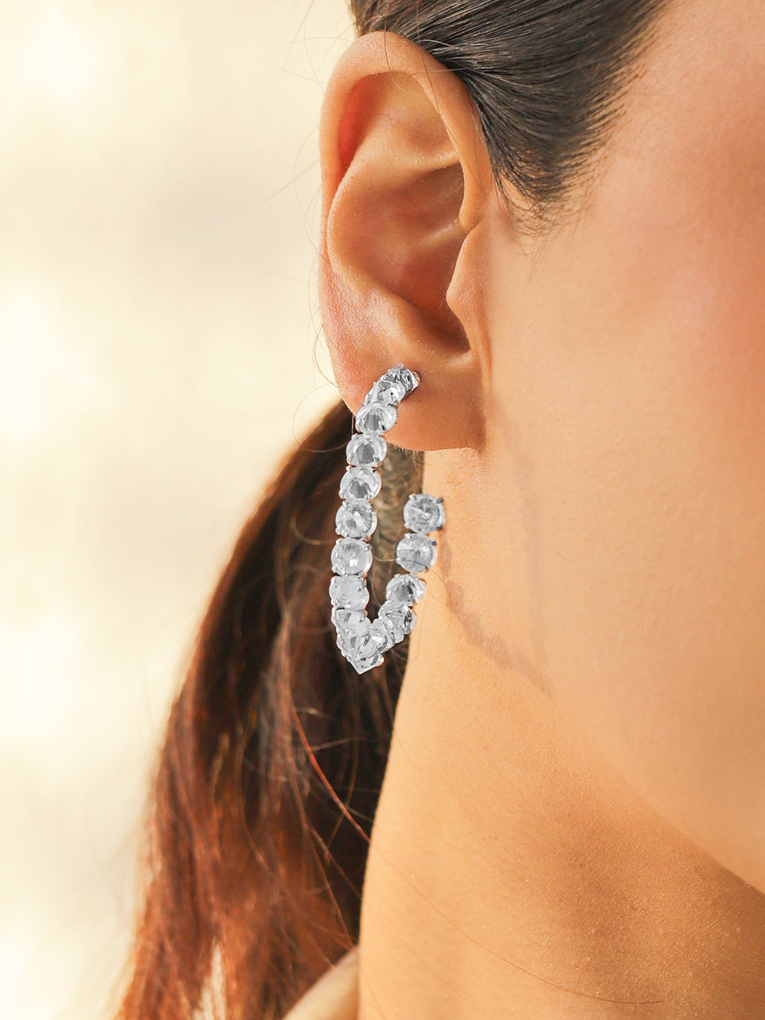 Open Hoop White Crystal Earrings フリーサイズ