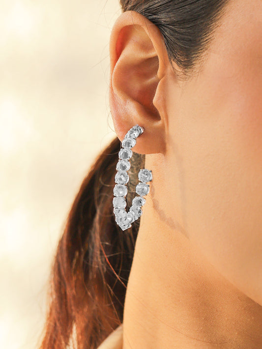Open Hoop White Crystal Earrings フリーサイズ