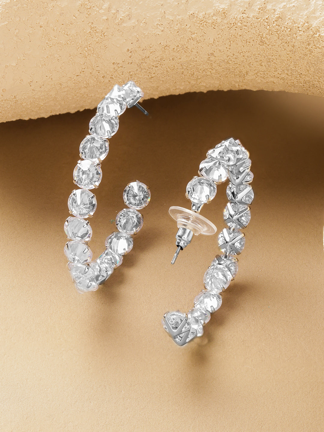 Open Hoop White Crystal Earrings フリーサイズ