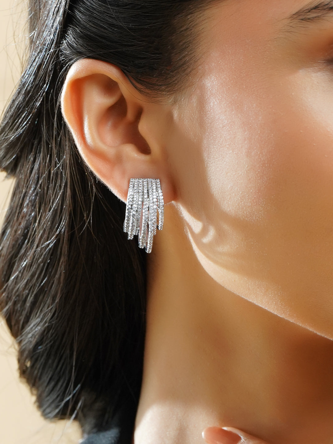 Contemporary Silver Finish Statement Hoops フリーサイズ