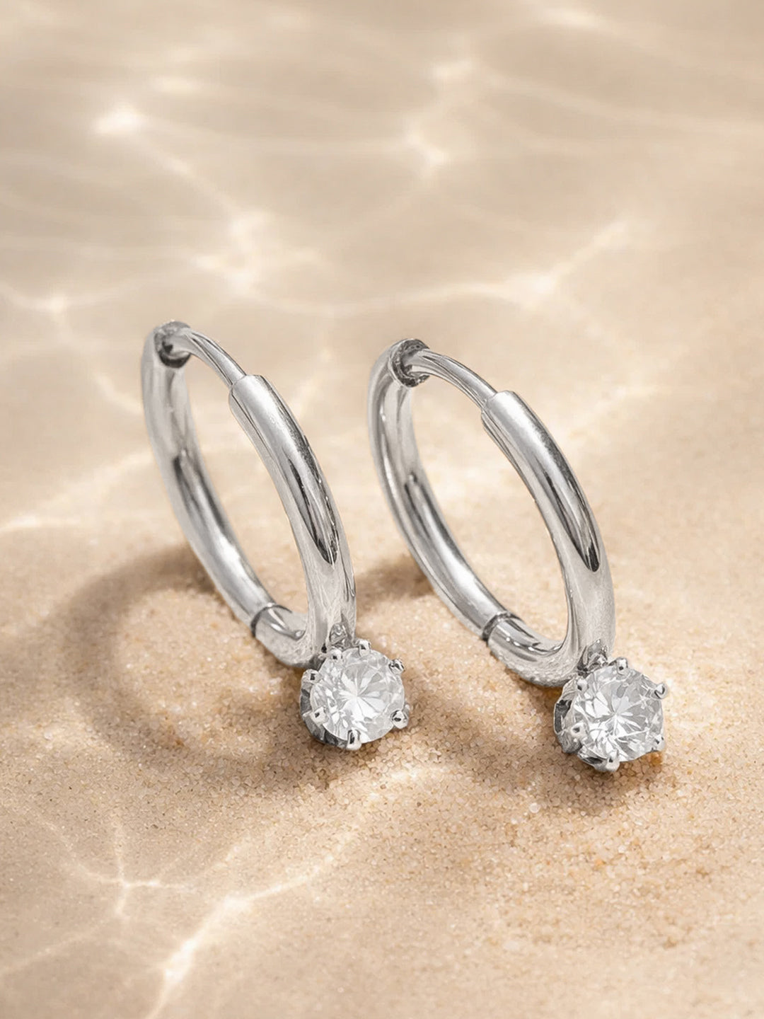 Demi Fine 18K Gold Plated Stainless steel Minimal Crystal Drops Hoop Earrings Length - 1.9 cm