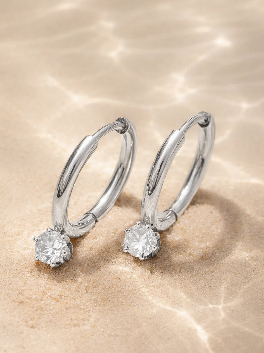 Demi Fine 18K Gold Plated Stainless steel Minimal Crystal Drops Hoop Earrings Length - 1.9 cm