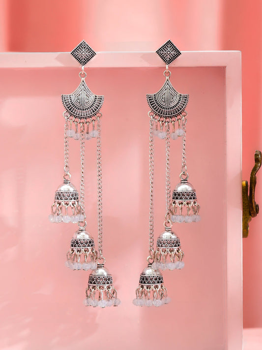 Oxidised Tribal Charm Multi Jhumka Earrings フリーサイズ
