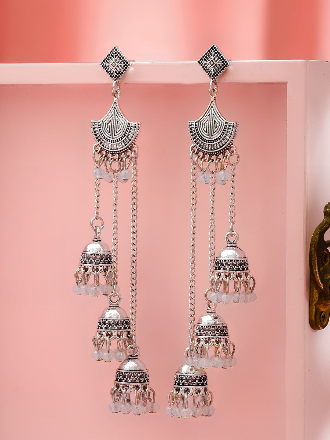 Oxidised Tribal Charm Multi Jhumka Earrings フリーサイズ