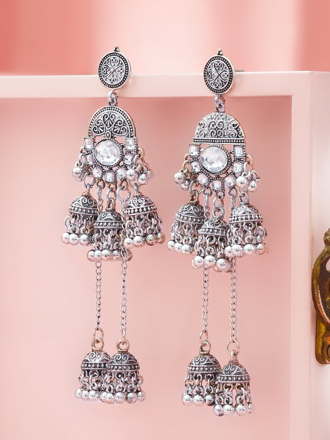 【Rubans】 Oxidised Wedding Ghungroo Long Jhumka Earrings｜オキシダイズド ウェディング グングルー ロング ジュムカ イヤリング