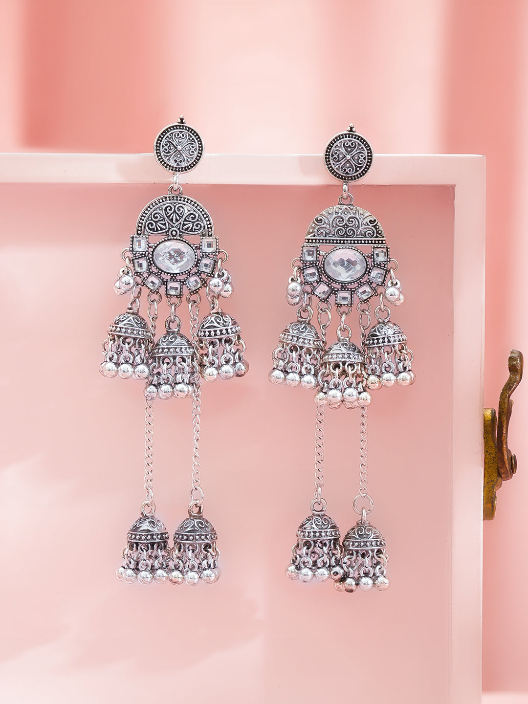 【Rubans】 Oxidised Wedding Ghungroo Long Jhumka Earrings｜オキシダイズド ウェディング グングルー ロング ジュムカ イヤリング