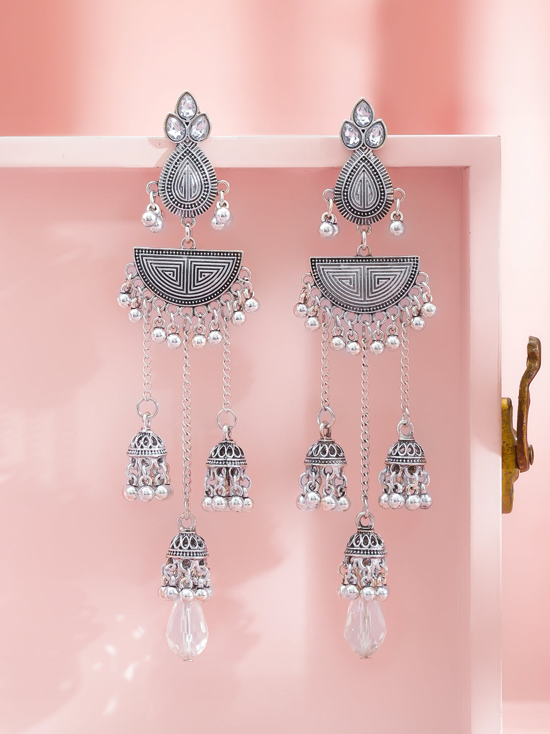 Oxidised Pearl Drop Jhumkas フリーサイズ