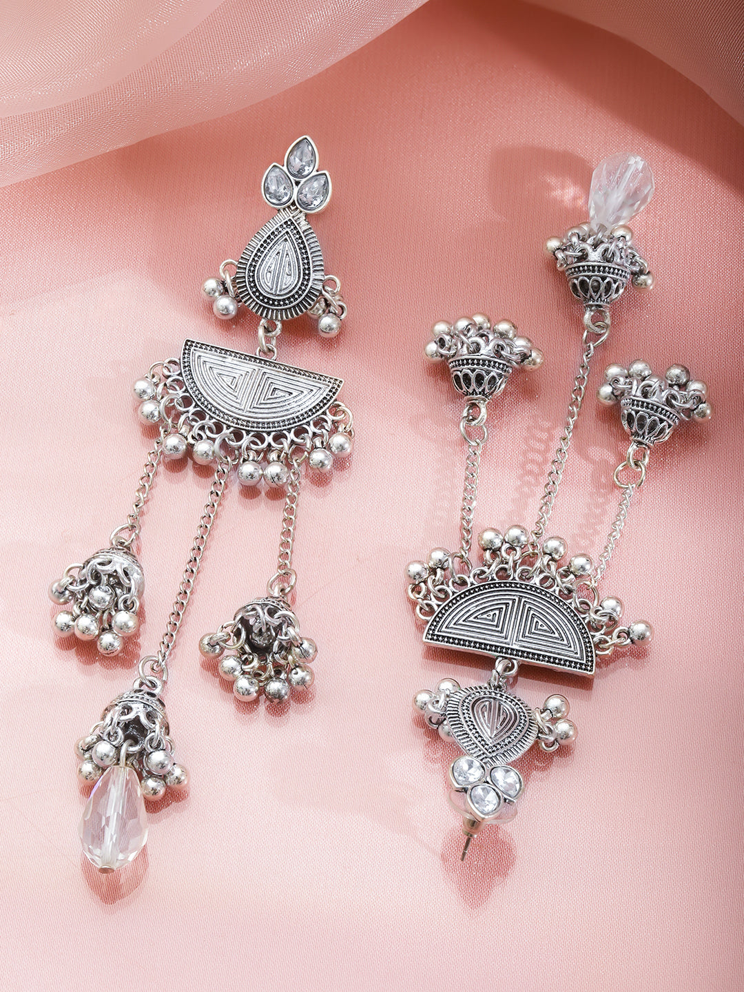 Oxidised Pearl Drop Jhumkas フリーサイズ