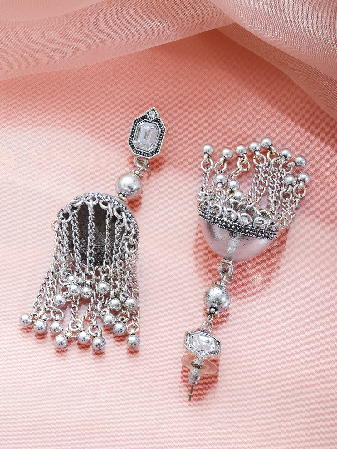 Oxidised Silver AD Dome Jhumka Earrings フリーサイズ