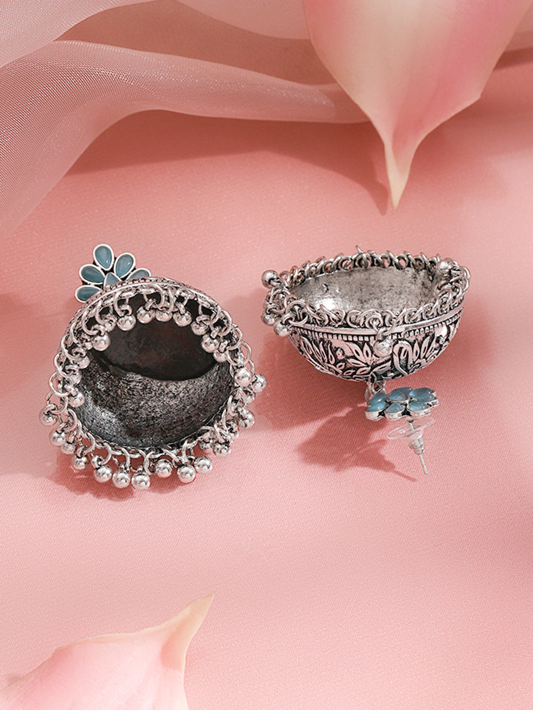 Teal Bloom Oxidised Jhumkas フリーサイズ