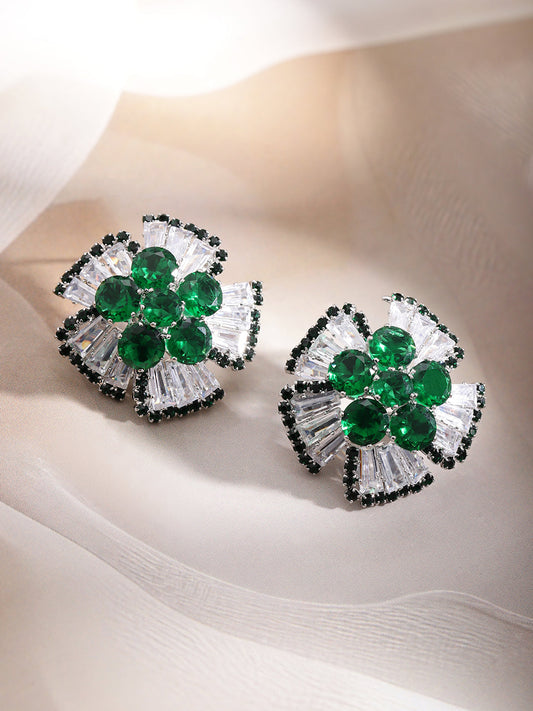 【Rubans】 Bold Chic Emerald and Crystal Stud Earrings｜ボールドシック エメラルド＆クリスタル スタッドイヤリング