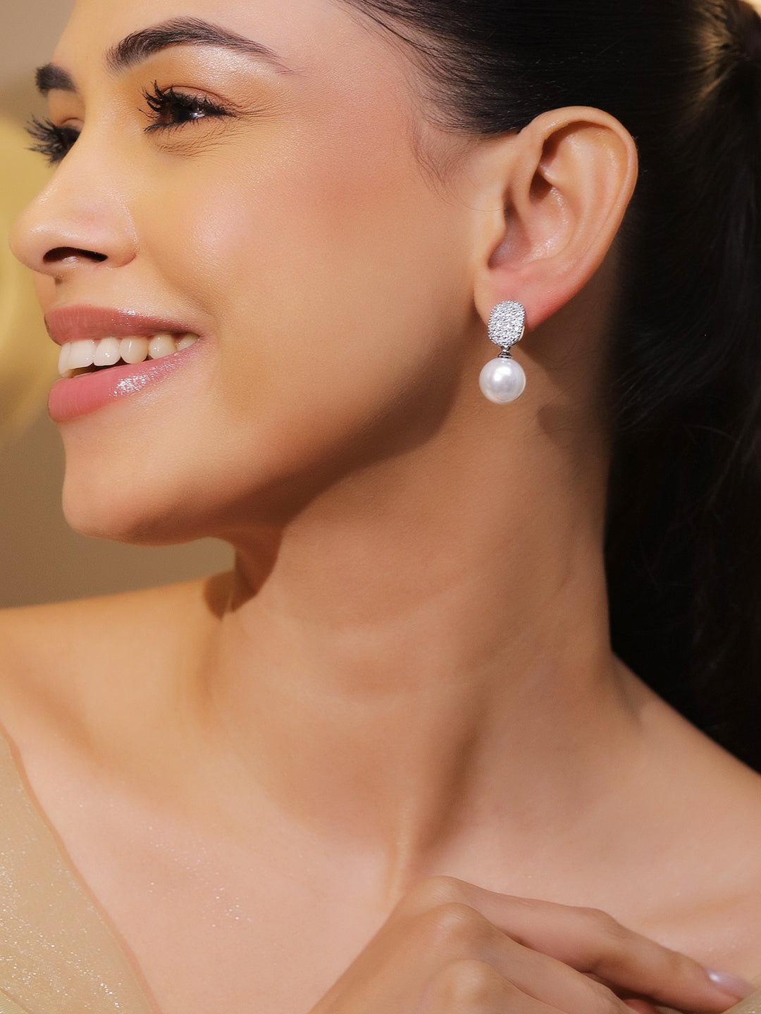 【Rubans】 American Diamond Zirconia Pearl Drop Earrings｜アメリカンダイヤモンド ジルコニア パールドロップ イヤリング