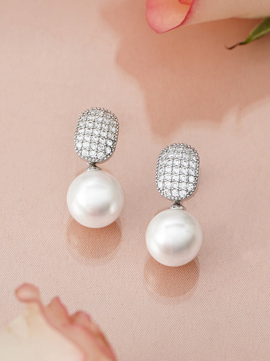 【Rubans】 American Diamond Zirconia Pearl Drop Earrings｜アメリカンダイヤモンド ジルコニア パールドロップ イヤリング