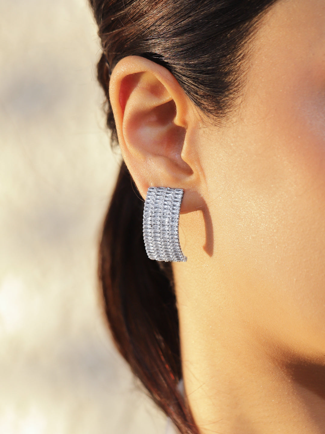 Rhodium Crystal Stud Earrings フリーサイズ