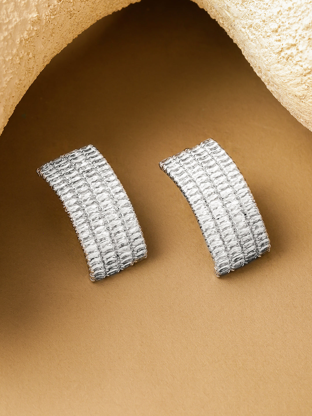 Rhodium Crystal Stud Earrings フリーサイズ