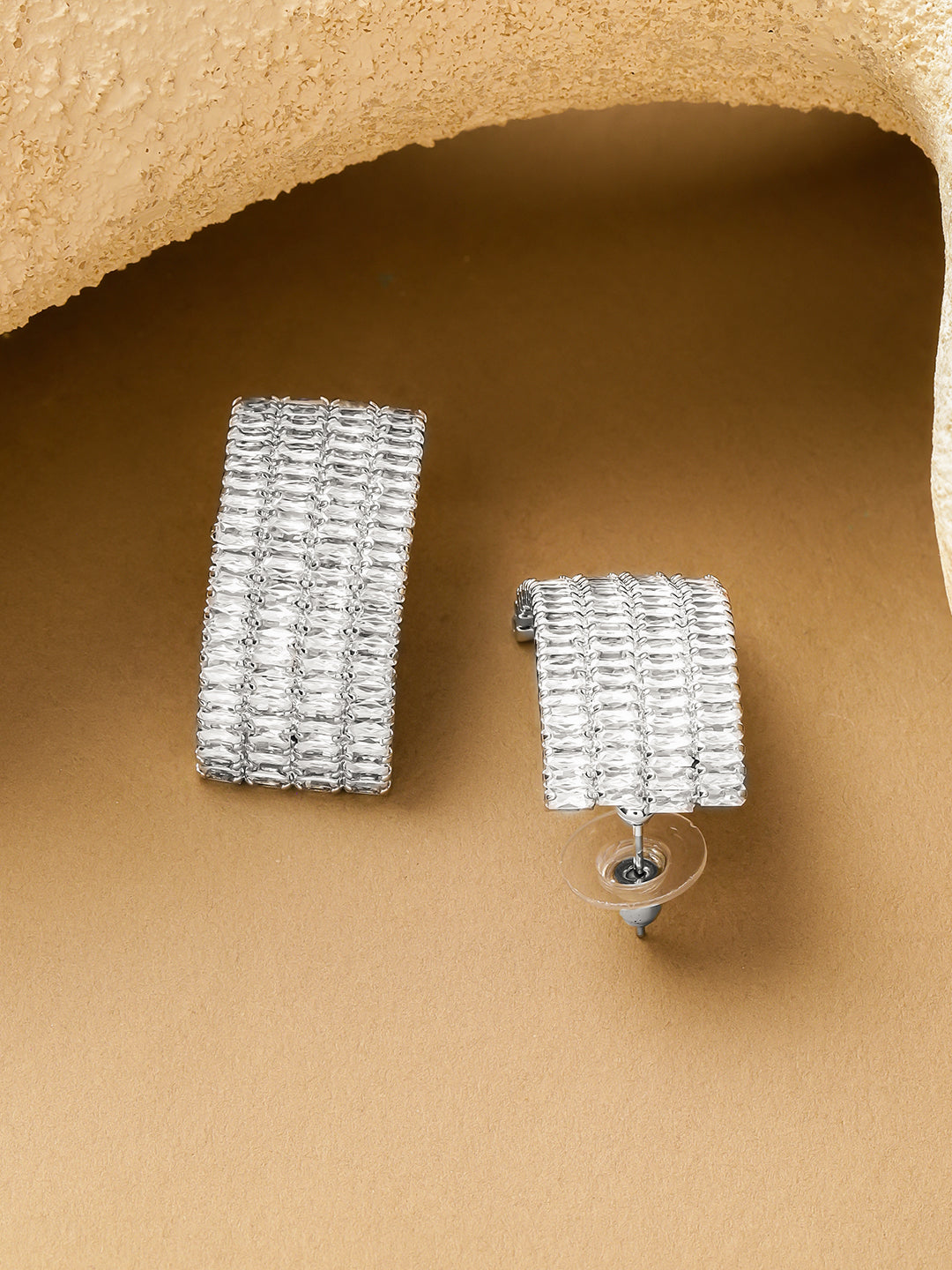 Rhodium Crystal Stud Earrings フリーサイズ