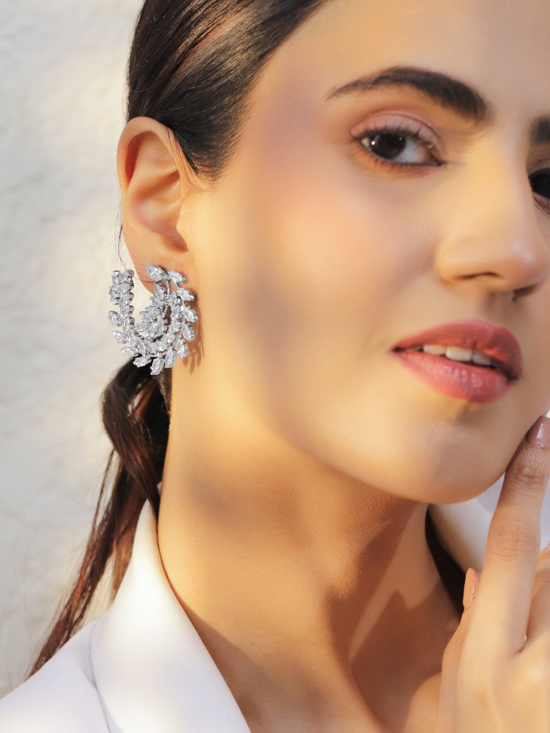 【Rubans】 Silver Leaf Spiral Statement Stud Earrings｜シルバー リーフ スパイラル ステートメント スタッドイヤリング