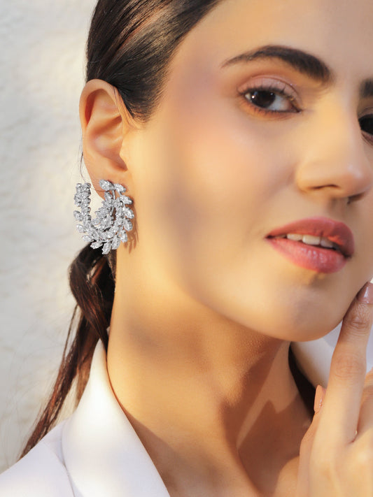 【Rubans】 Silver Leaf Spiral Statement Stud Earrings｜シルバー リーフ スパイラル ステートメント スタッドイヤリング
