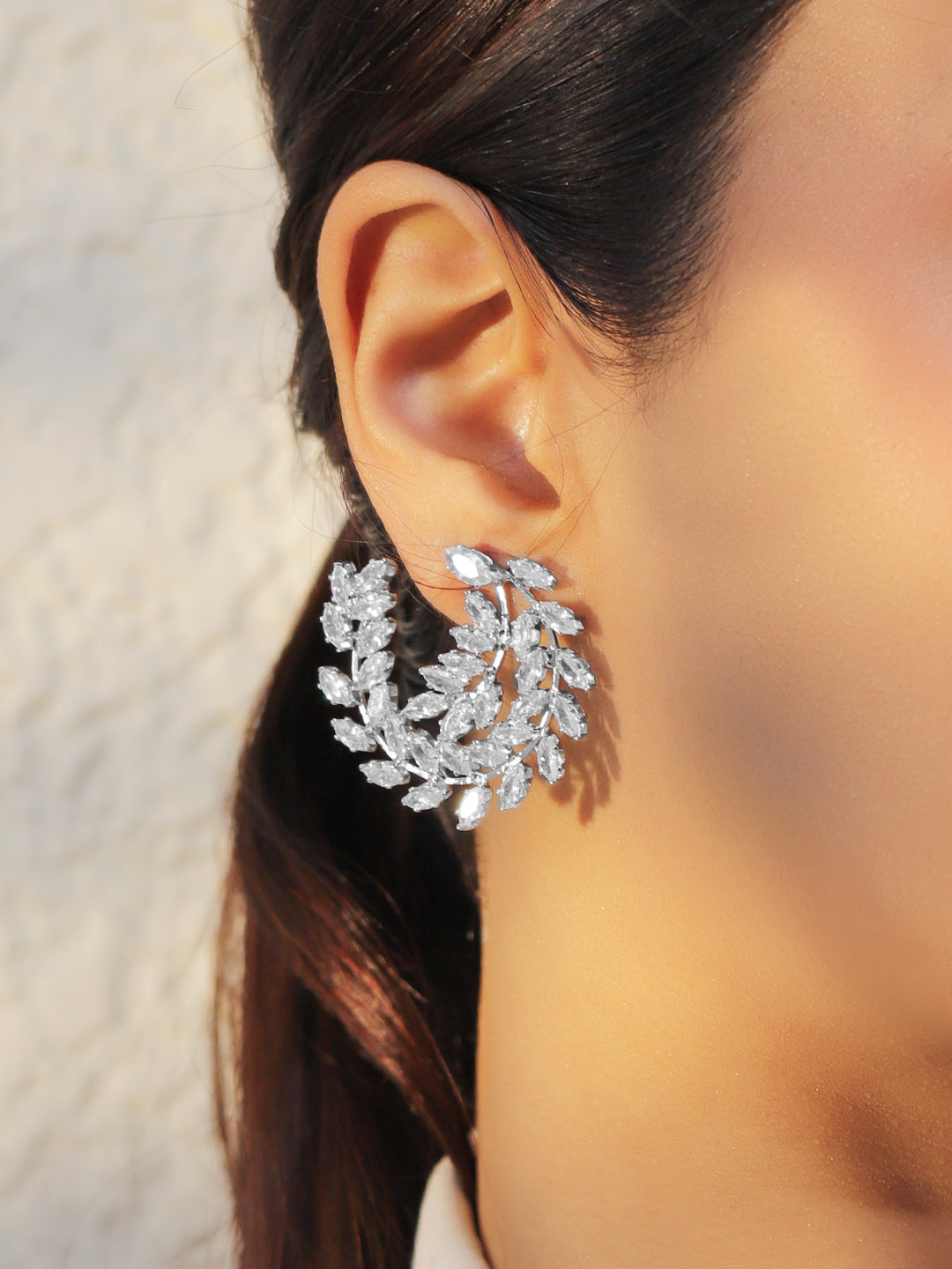 【Rubans】 Silver Leaf Spiral Statement Stud Earrings｜シルバー リーフ スパイラル ステートメント スタッドイヤリング