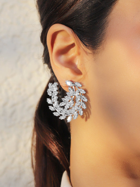 【Rubans】 Silver Leaf Spiral Statement Stud Earrings｜シルバー リーフ スパイラル ステートメント スタッドイヤリング