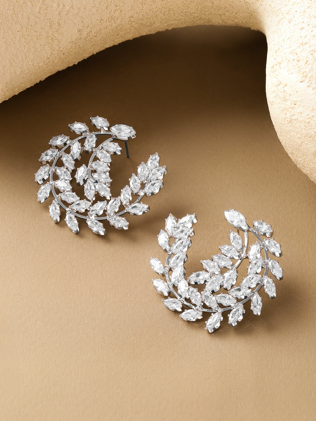 【Rubans】 Silver Leaf Spiral Statement Stud Earrings｜シルバー リーフ スパイラル ステートメント スタッドイヤリング