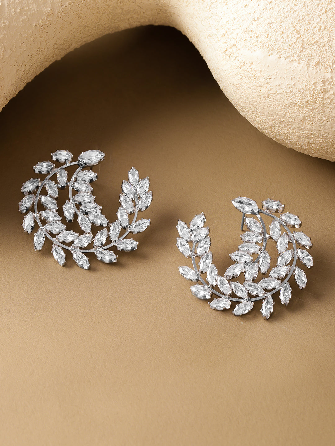 【Rubans】 Silver Leaf Spiral Statement Stud Earrings｜シルバー リーフ スパイラル ステートメント スタッドイヤリング