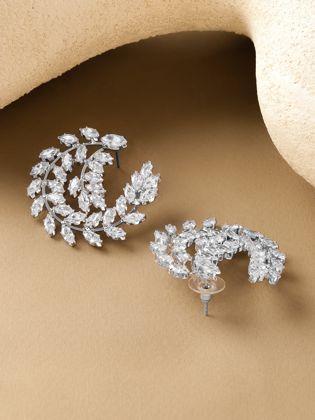 【Rubans】 Silver Leaf Spiral Statement Stud Earrings｜シルバー リーフ スパイラル ステートメント スタッドイヤリング
