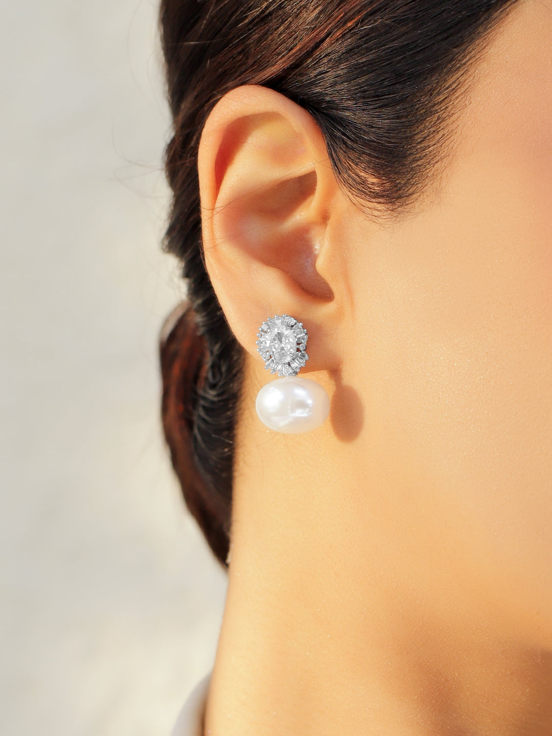 【Rubans】 Pearl American Diamond Zirconia Oval Drops｜パール アメリカンダイヤモンド ジルコニア オーバル ドロップイヤリング