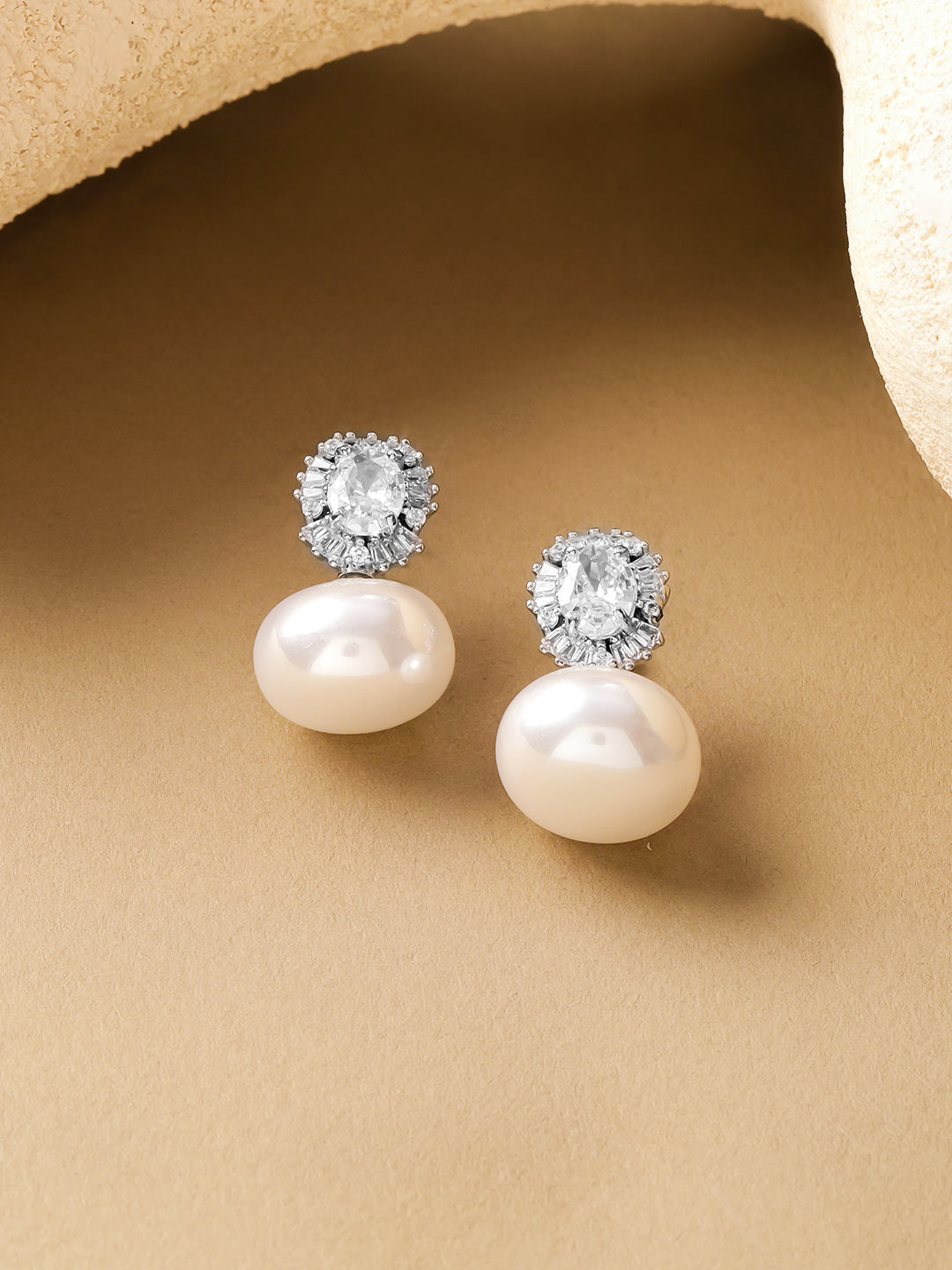 【Rubans】 Pearl American Diamond Zirconia Oval Drops｜パール アメリカンダイヤモンド ジルコニア オーバル ドロップイヤリング