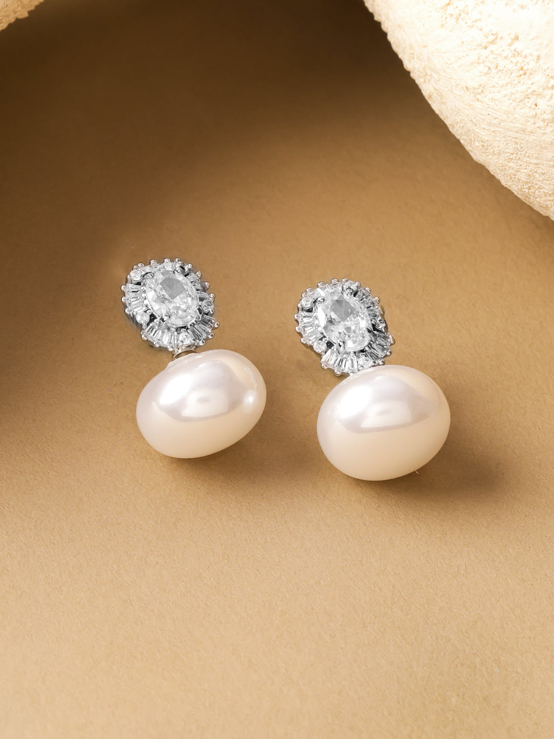 【Rubans】 Pearl American Diamond Zirconia Oval Drops｜パール アメリカンダイヤモンド ジルコニア オーバル ドロップイヤリング