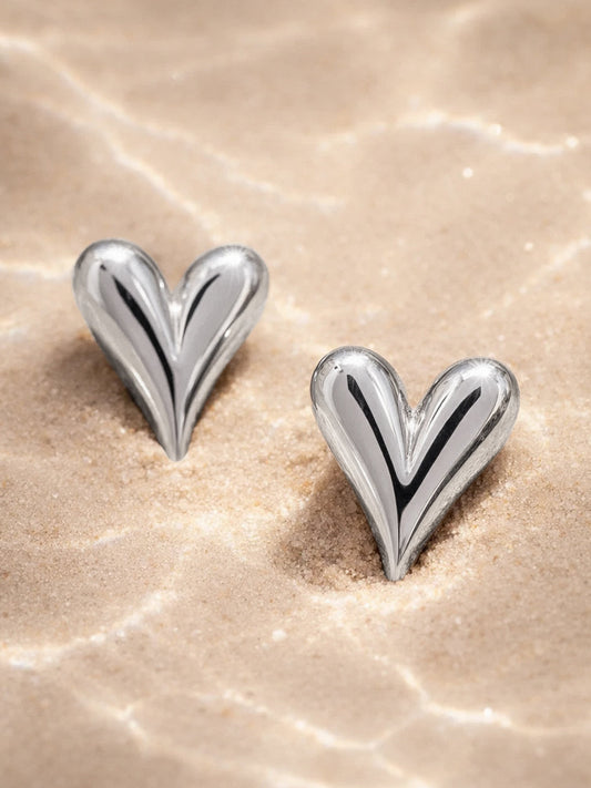 Demi Fine 18K Gold Plated Stainless steel Heart Stud Earrings Length - 1.5 cm